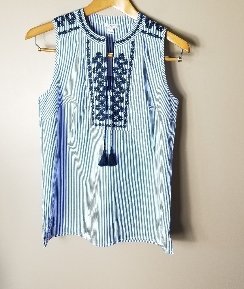 𝅺NEW! J CREW FACTORY Striped Embroidered Top 0. - Picture 3 of 8